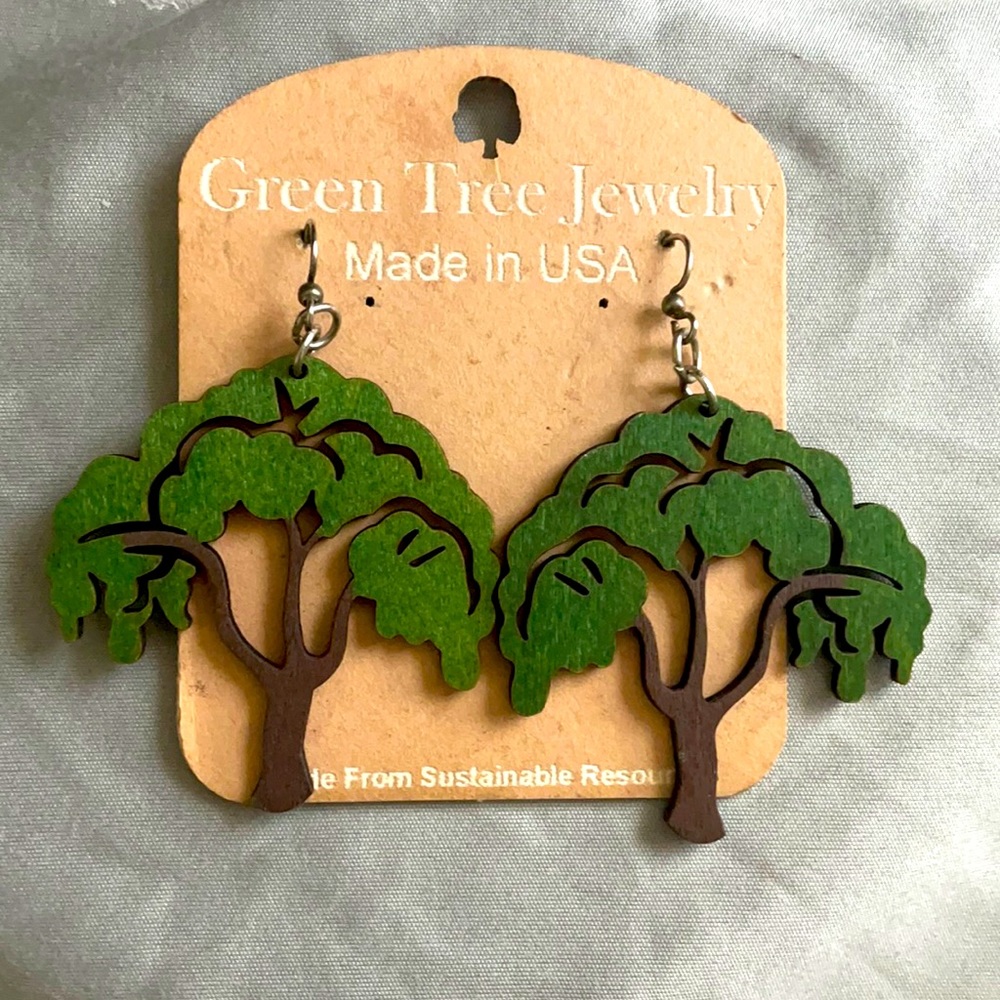 Tree Earrings / Wooden / New - NWT - Green / Brown